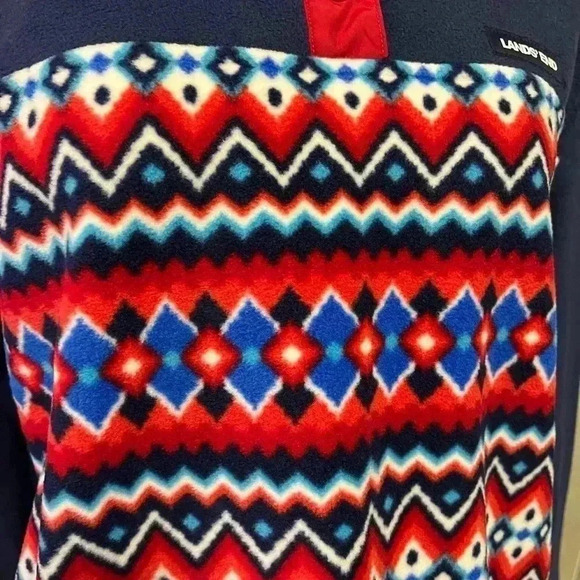 LANDS’ END UNISEX PULLOVER FLEECE SNAP NECK JACKET•SIZE MED MULTI COLORED - Picture 2 of 10